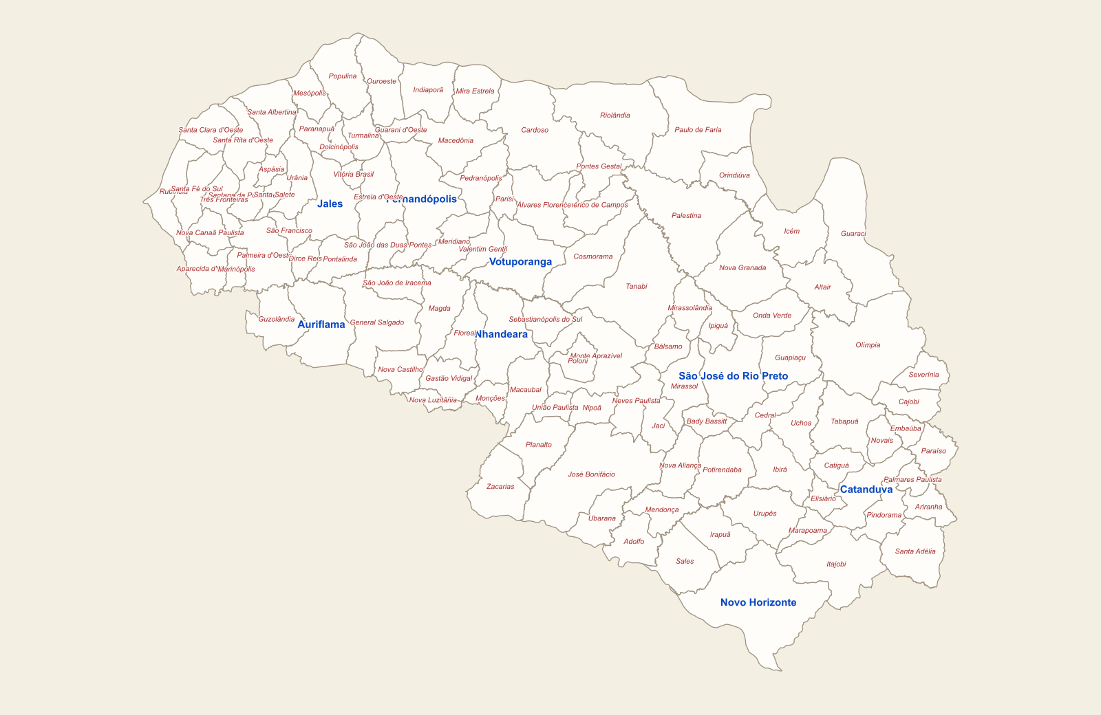 Mapa unificado dos 109 municípios das antigas Regiões 03 e 03A